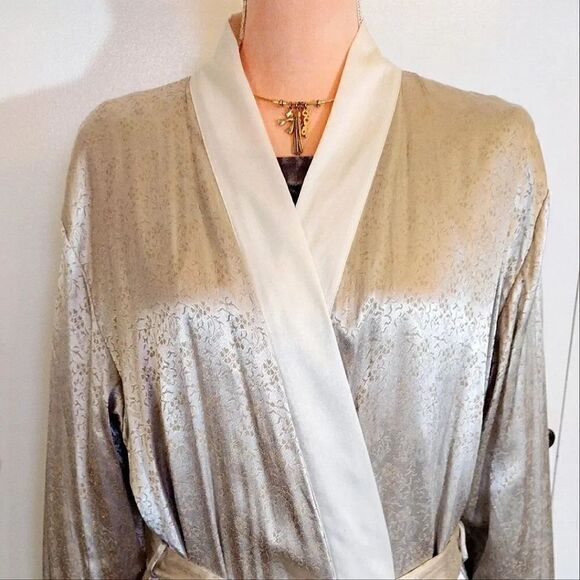 Victoria's Secret 1999 Gold Ivory Satin Textured Long Kimono Robe M/ L - Picture 3 of 16